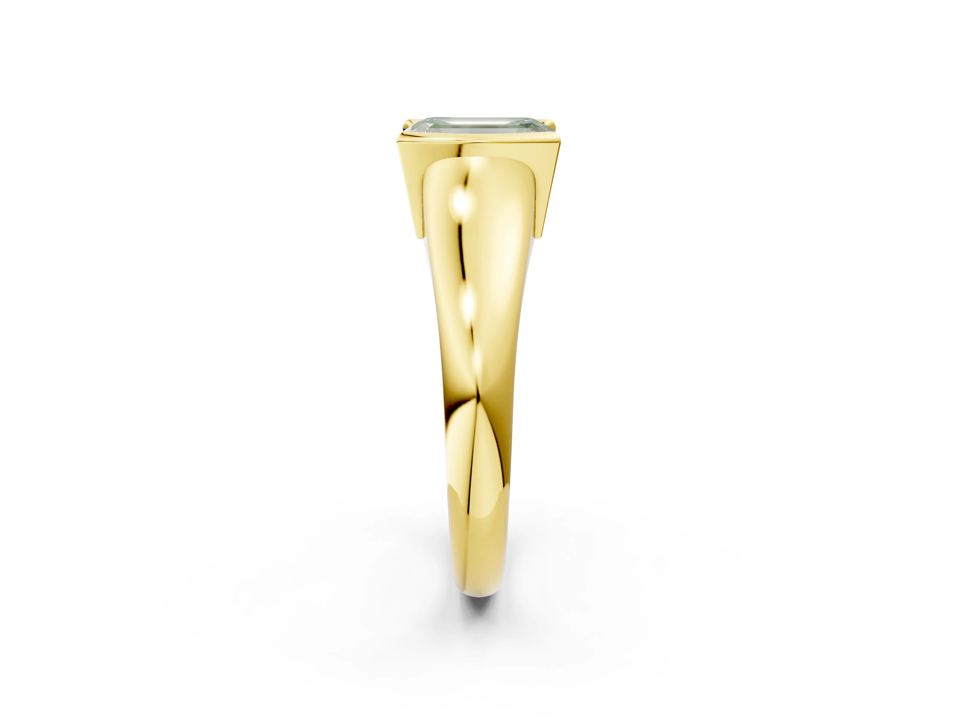 Yellow gold Fancy Green Emerald Cut Solitaire Tension Set Diamond Ring with Split Shank Band_2