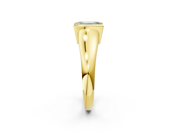 Yellow Gold Emerald Cut Tension Style Solitaire Engagement Ring Setting for Fancy Green Center