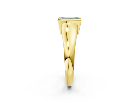Yellow gold Fancy Green Emerald Cut Solitaire Tension Set Diamond Ring with Split Shank Band_2