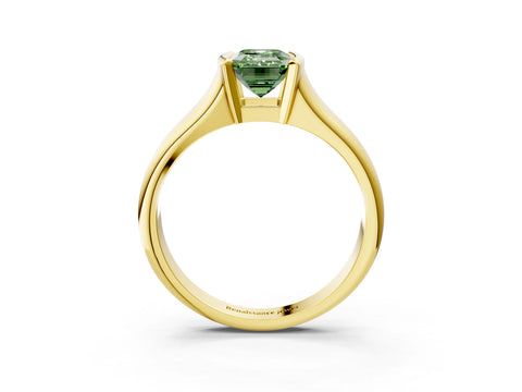 Yellow gold Fancy Green Emerald Cut Solitaire Tension Set Diamond Ring with Split Shank Band_3