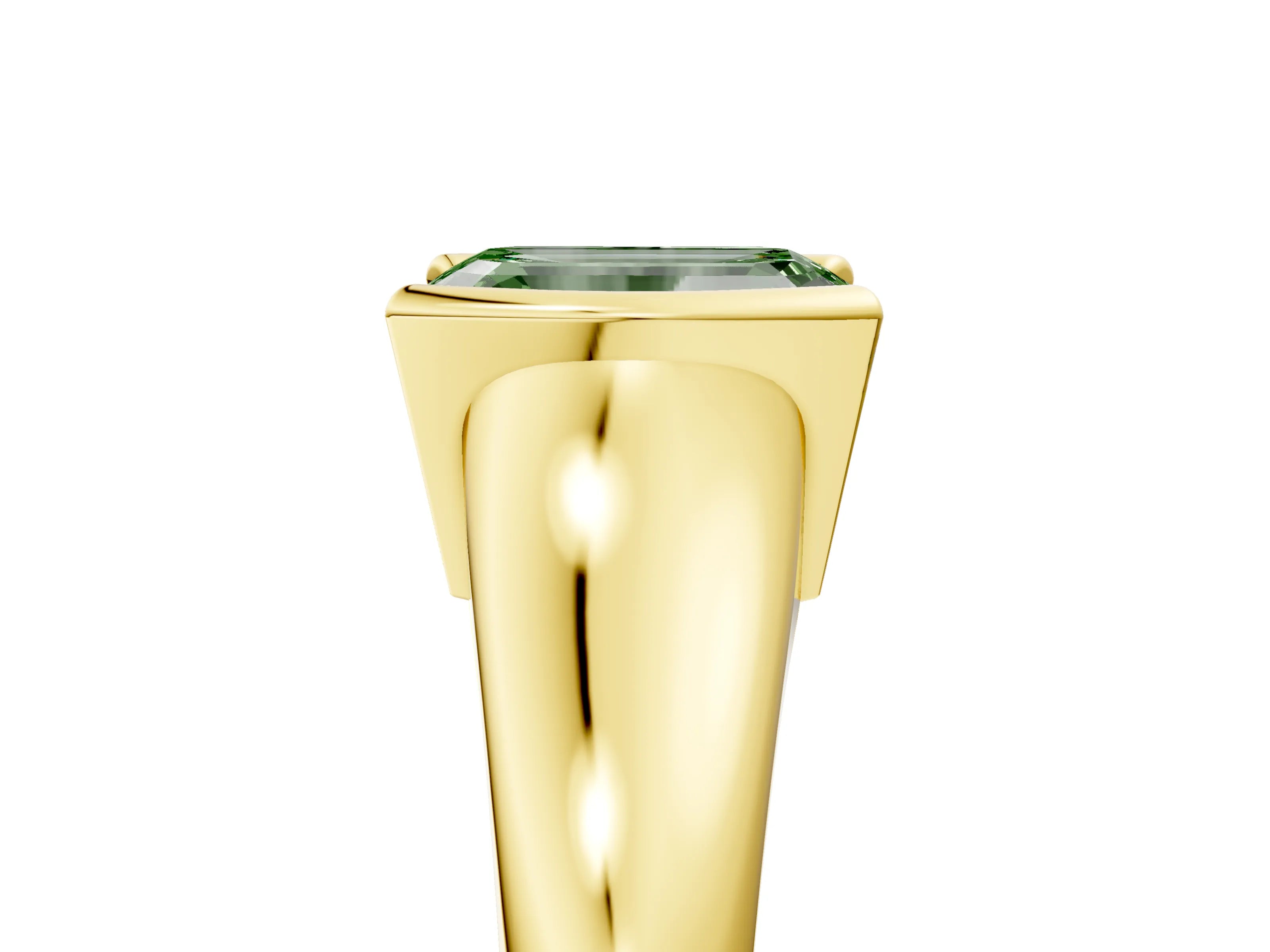 Yellow gold Fancy Green Emerald Cut Solitaire Tension Set Diamond Ring with Split Shank Band_5