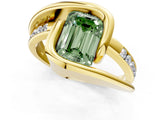 Yellow gold Fancy Green Emerald Cut Solitaire Tension-Set Diamond Split Shank Ring_1