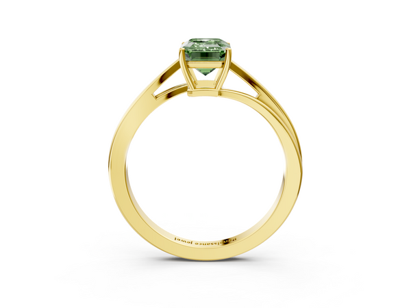 Yellow gold Fancy Green Emerald  Cut Solitaire Twist Band Ring with Four-Prong Setting