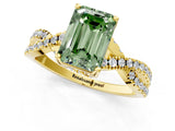 Yellow gold Fancy Green Emerald Cut Solitaire Twist Pave Diamond Engagement Ring with Prong Setting_1