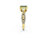 Yellow gold Fancy Green Emerald Cut Solitaire Twist Pave Diamond Engagement Ring with Prong Setting_2