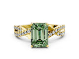 Yellow gold Fancy Green Emerald Cut Solitaire Twist Pave Diamond Engagement Ring with Prong Setting_24