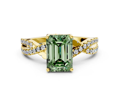 Yellow gold Fancy Green Emerald Cut Solitaire Twist Pave Diamond Engagement Ring with Prong Setting_24
