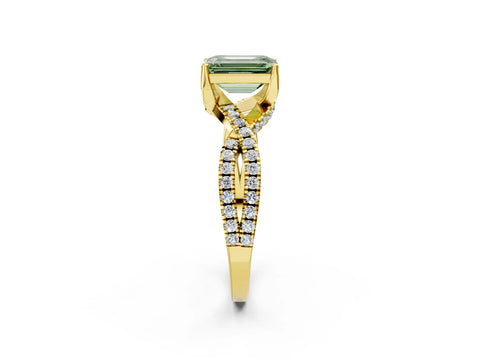 Yellow gold Fancy Green Emerald Cut Solitaire Twist Pave Diamond Engagement Ring with Prong Setting_26