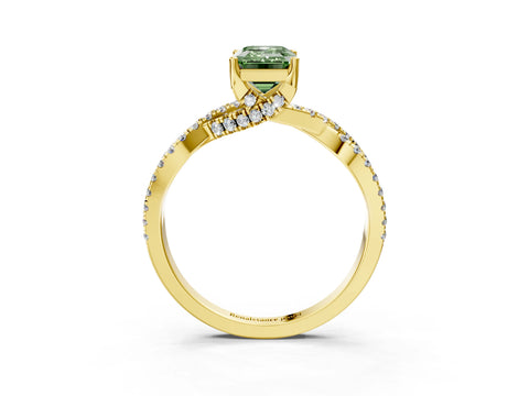Yellow gold Fancy Green Emerald Cut Solitaire Twist Pave Diamond Engagement Ring with Prong Setting_27