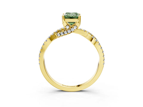 Yellow gold Fancy Green Emerald Cut Solitaire Twist Pave Diamond Engagement Ring with Prong Setting_3
