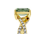 Yellow gold Fancy Green Emerald Cut Solitaire Twist Pave Diamond Engagement Ring with Prong Setting_5