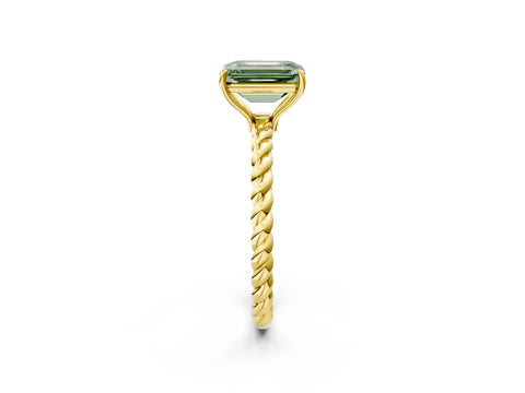 Yellow gold Fancy Green Emerald Cut Solitaire Twisted Band 4-Prong Ring_2