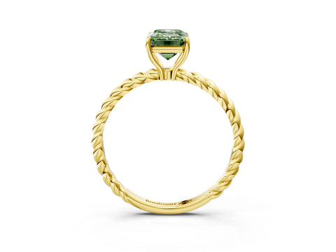 Yellow gold Fancy Green Emerald Cut Solitaire Twisted Band 4-Prong Ring_3