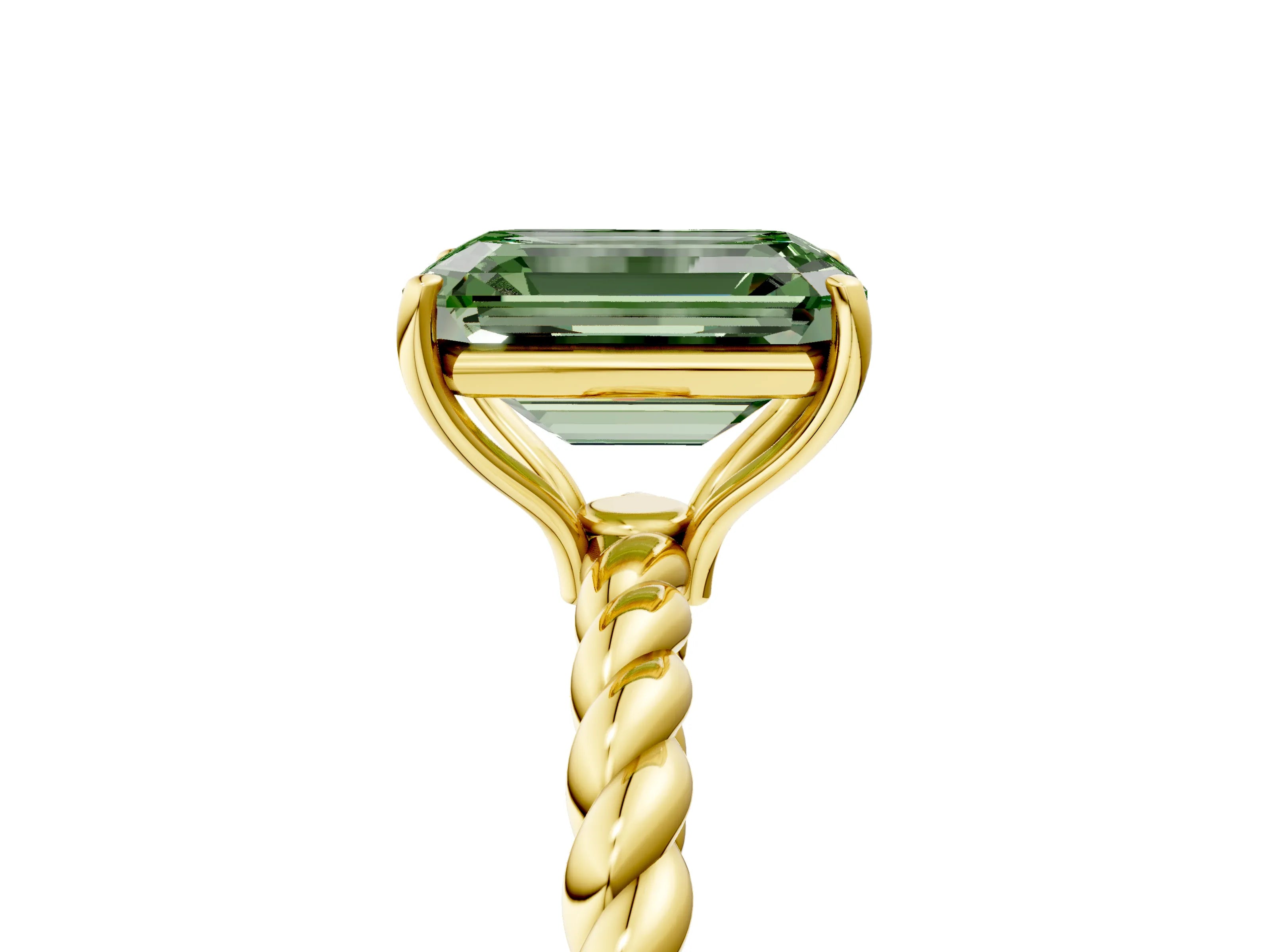 Yellow gold Fancy Green Emerald Cut Solitaire Twisted Band 4-Prong Ring_5