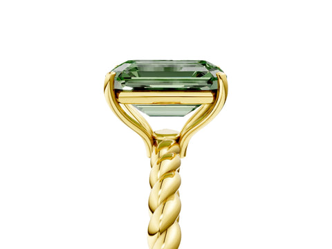 Yellow gold Fancy Green Emerald Cut Solitaire Twisted Band 4-Prong Ring_5