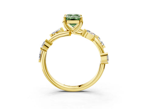 Yellow gold Fancy Green Emerald Cut Solitaire Twisted Band Marquise Accent Prong Setting Ring_3