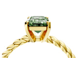 Yellow gold Fancy Green Emerald  Cut Solitaire Twisted Band with Four-Prong Setting_108