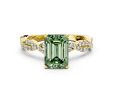 Yellow gold Fancy Green Emerald Cut Solitaire Twisted Pave Band with Four-Prong Setting_3