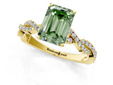 Yellow gold Fancy Green Emerald Cut Solitaire Twisted Pave Band with Four-Prong Setting_4