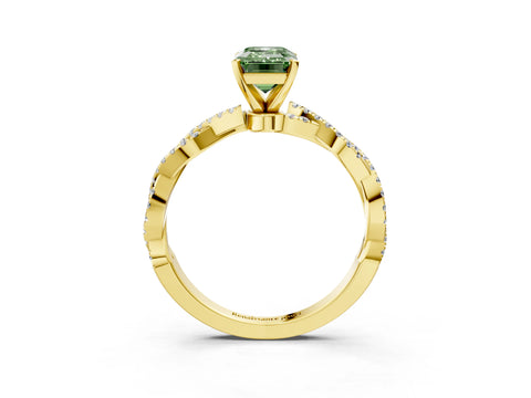Yellow gold Fancy Green Emerald Cut Solitaire Twisted Pave Band with Four-Prong Setting_6