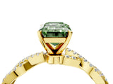 Yellow gold Fancy Green Emerald Cut Solitaire Twisted Pave Band with Four-Prong Setting_7
