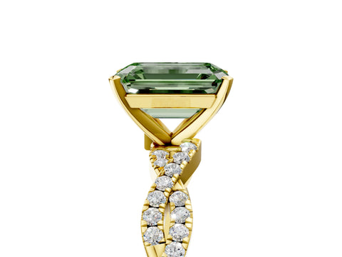 Yellow gold Fancy Green Emerald Cut Solitaire Twisted Pave Band with Four-Prong Setting_8