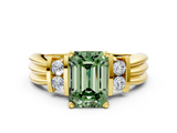 Yellow gold Fancy Green Emerald  Cut Three-Stone Channel Set Ring with Bar Prongs_45