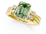 Yellow gold Fancy Green Emerald  Cut Three-Stone Channel Set Ring with Bar Prongs_46