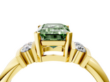 Yellow gold Fancy Green Emerald  Cut Three-Stone Channel Set Ring with Bar Prongs_49