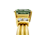 Yellow gold Fancy Green Emerald  Cut Three-Stone Channel Set Ring with Bar Prongs_50