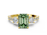 Yellow gold Fancy Green Emerald  Cut Three-Stone Diamond Pavé Band with Prong Setting_17