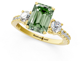 Yellow gold Fancy Green Emerald  Cut Three-Stone Diamond Pavé Band with Prong Setting_18