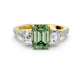 Yellow gold Fancy Green Emerald  Cut Three-Stone Diamond Pave Band with Prong Setting_37
