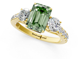 Yellow gold Fancy Green Emerald  Cut Three-Stone Diamond Pave Band with Prong Setting_38