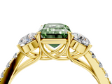 Yellow gold Fancy Green Emerald  Cut Three-Stone Diamond Pave Band with Prong Setting_41
