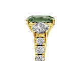 Yellow gold Fancy Green Emerald  Cut Three-Stone Diamond Pave Band with Prong Setting_42