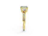 Yellow gold Fancy Green Emerald Cut Three-Stone Diamond Ring with Pavé Band and Four-Prong Setting_2