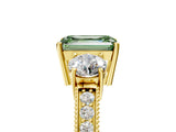 Yellow gold Fancy Green Emerald Cut Three-Stone Diamond Ring with Pavé Band and Four-Prong Setting_5