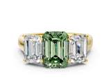 Yellow gold Fancy Green Emerald Cut Three-Stone Diamond Ring with Prong Setting on a Classic Band_12