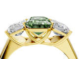 Yellow gold Fancy Green Emerald Cut Three-Stone Diamond Ring with Prong Setting on a Classic Band_16