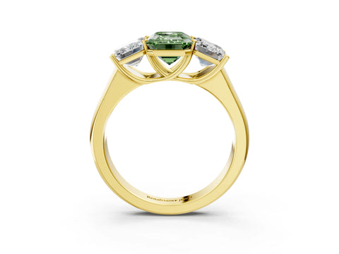 Yellow gold Fancy Green Emerald Cut Three-Stone Diamond Ring with Prong Setting on a Classic Band_3