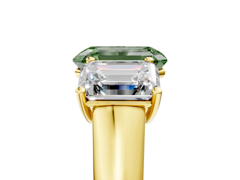 Yellow gold Fancy Green Emerald Cut Three-Stone Diamond Ring with Prong Setting on a Classic Band_5