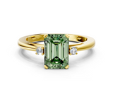 Yellow gold Fancy Green Emerald  Cut Three-Stone Solitaire Ring with Round Accent Diamonds and Four-Prong Setting_20