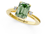 Yellow gold Fancy Green Emerald  Cut Three-Stone Solitaire Ring with Round Accent Diamonds and Four-Prong Setting_21