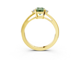 Yellow gold Fancy Green Emerald  Cut Three-Stone Solitaire Ring with Round Accent Diamonds and Four-Prong Setting_23