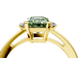 Yellow gold Fancy Green Emerald  Cut Three-Stone Solitaire Ring with Round Accent Diamonds and Four-Prong Setting_24