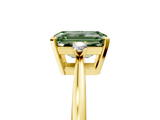 Yellow gold Fancy Green Emerald  Cut Three-Stone Solitaire Ring with Round Accent Diamonds and Four-Prong Setting_25