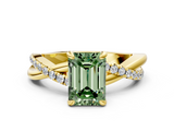 Yellow gold Fancy Green Emerald  Cut Twist Band Solitaire Diamond Ring with Pavé Setting_3