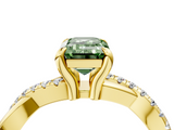 Yellow gold Fancy Green Emerald  Cut Twist Band Solitaire Diamond Ring with Pavé Setting_7