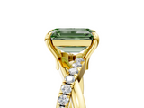 Yellow gold Fancy Green Emerald  Cut Twist Band Solitaire Diamond Ring with Pavé Setting_8